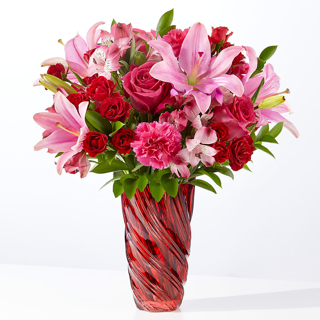 In Love Bouquet with Luxe Swirl Vase – House Of Flowers, Breckenridge TX
