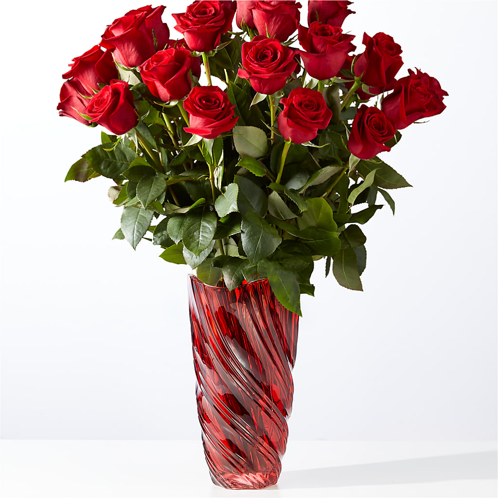 Classic Love Red Rose Bouquet with Luxe Swirl Vase – House Of Flowers, Breckenridge TX