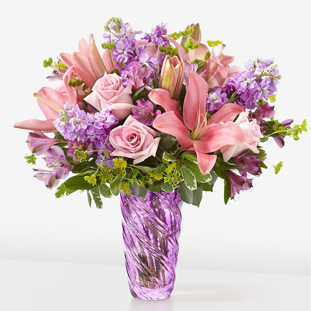 Precious Petals Bouquet with Luxe Swirl Vase – House Of Flowers, Breckenridge TX