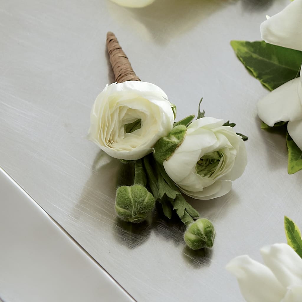White Ranunculus Boutonniere – House Of Flowers, Breckenridge TX