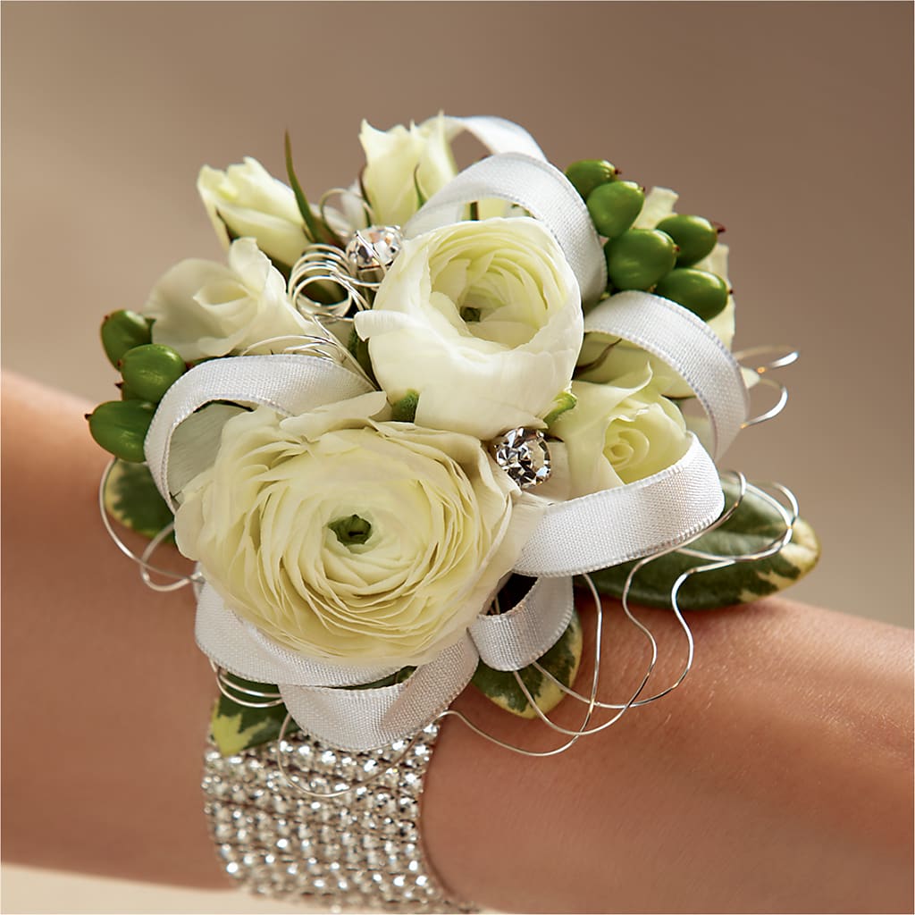 White Wedding Corsage – House Of Flowers, Breckenridge TX